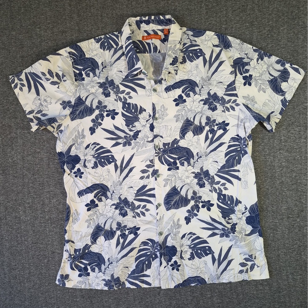 Tori Richard Hawaiian Tropical Button Up Shirt XL Blue Cotton Blend Short Sleeve